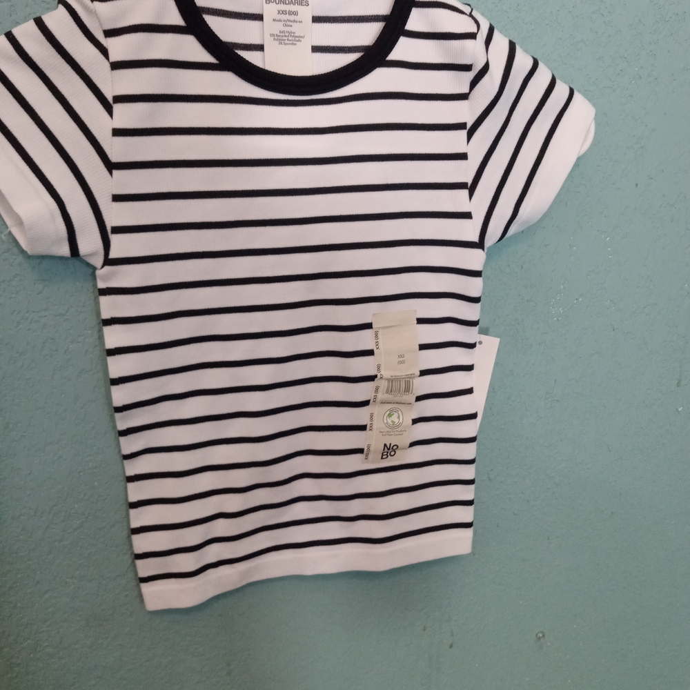 No Boundaries Black and White Striped Short Sleeve Tee